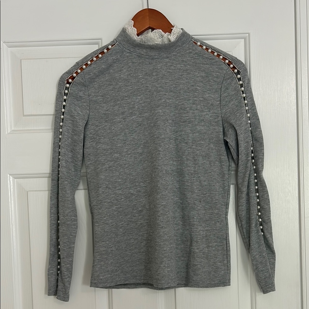 CBR Gray Top with White Lace Accents